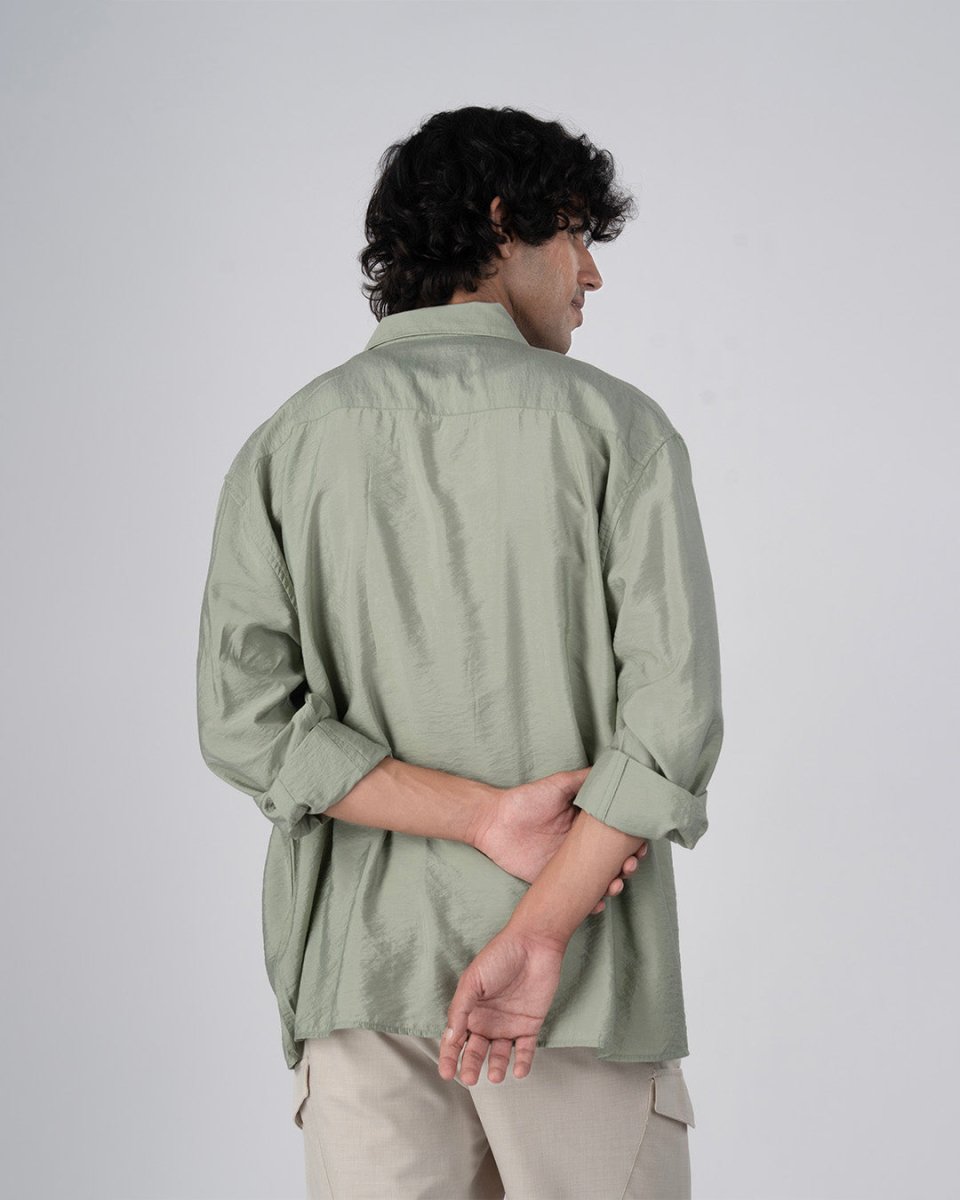 TAILORAEDGE Soft Nylon Relaxed Over - Shirt In Green