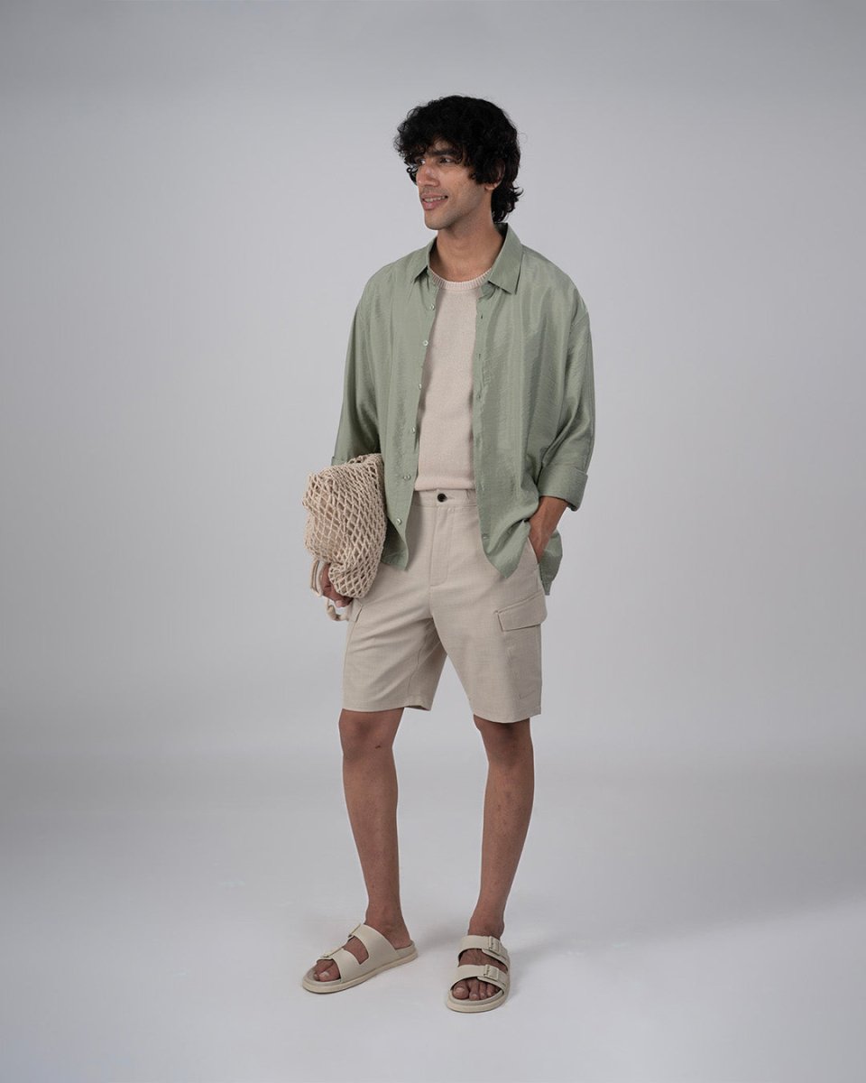 TAILORAEDGE Soft Nylon Relaxed Over - Shirt In Green