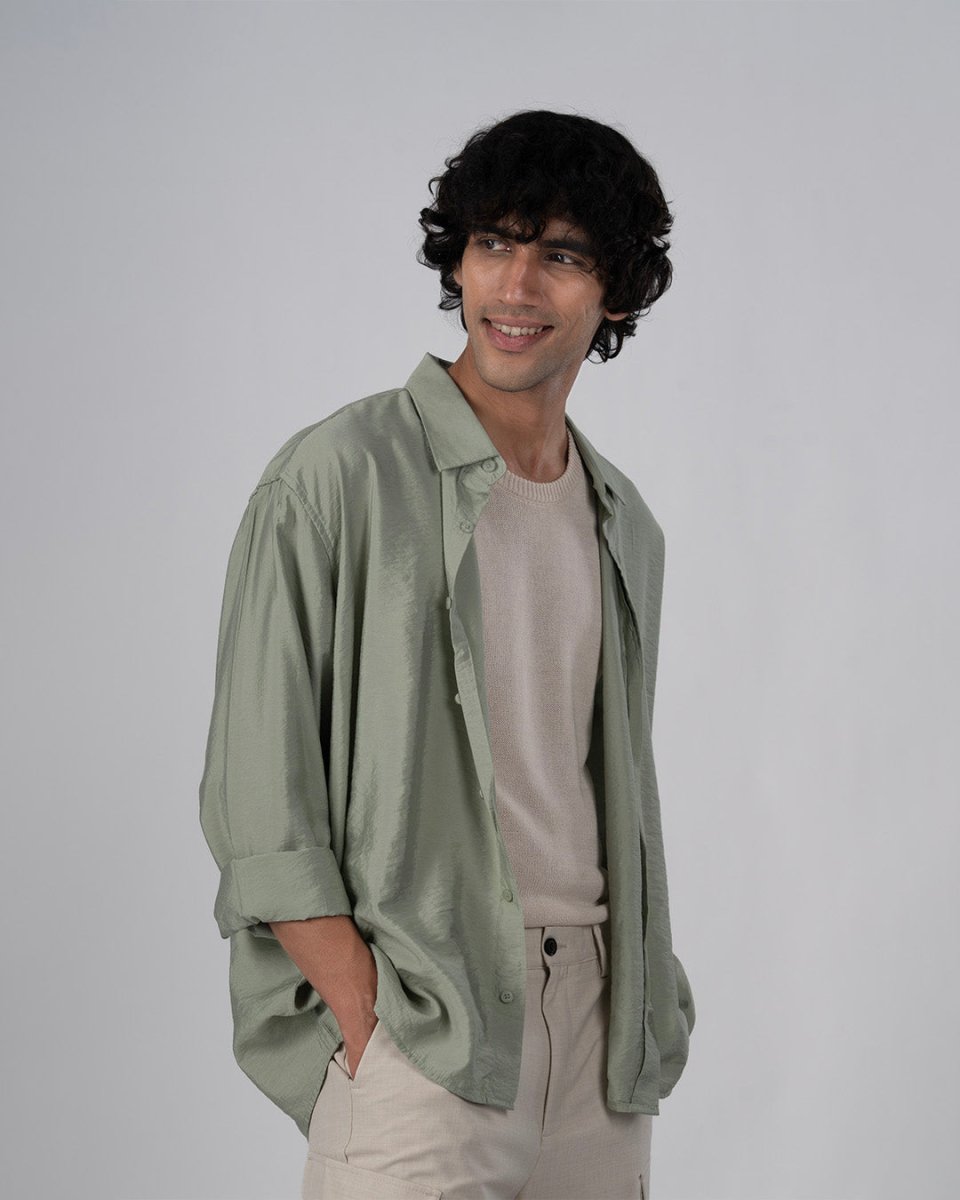 TAILORAEDGE Soft Nylon Relaxed Over - Shirt In Green