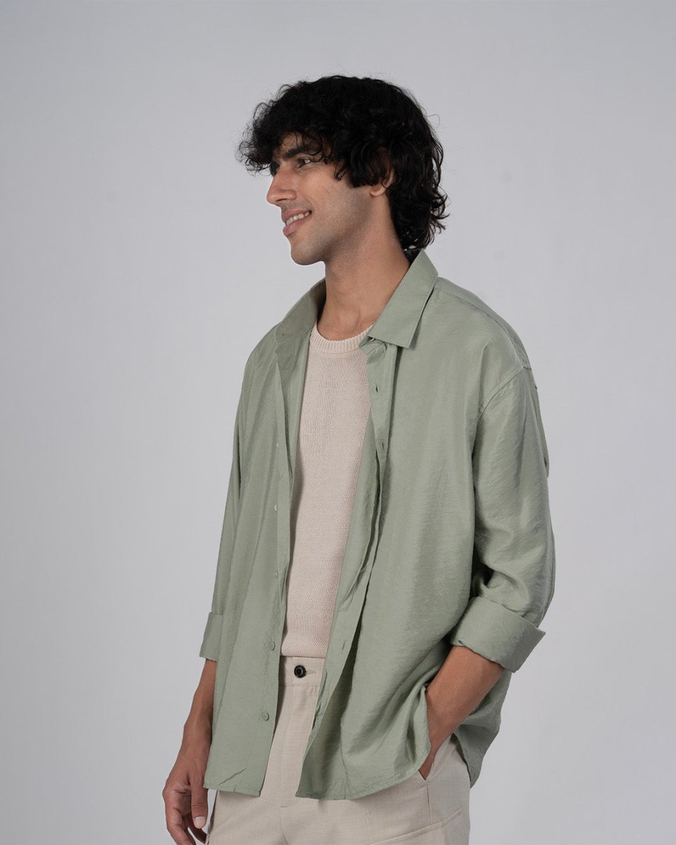 TAILORAEDGE Soft Nylon Relaxed Over - Shirt In Green