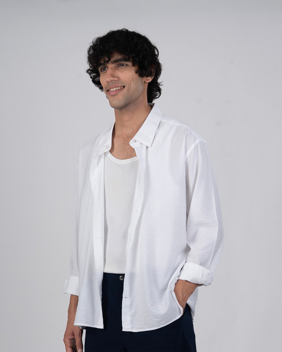 TAILORAEDGE Soft Nylon Relaxed Over - Shirt In White