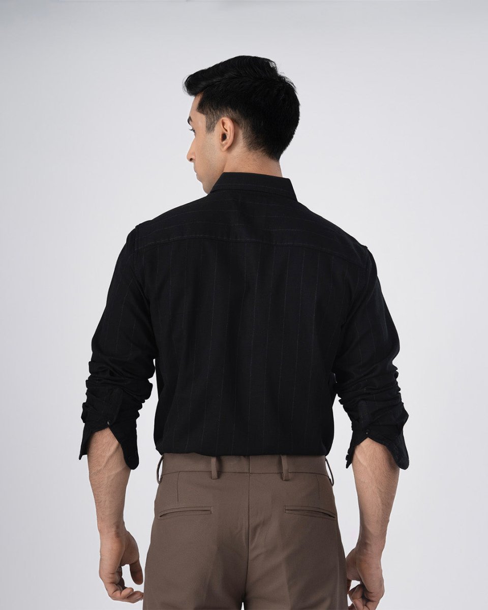 TAILORAEDGE Soft Stripe Tailored Shirt In Black
