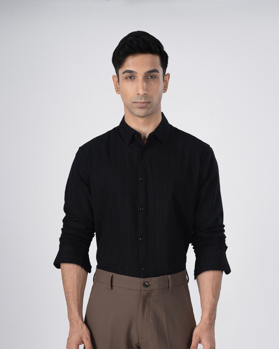 TAILORAEDGE Soft Stripe Tailored Shirt In Black