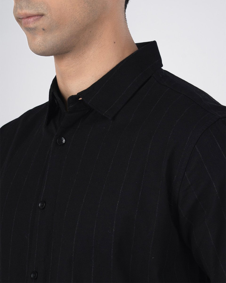 TAILORAEDGE Soft Stripe Tailored Shirt In Black