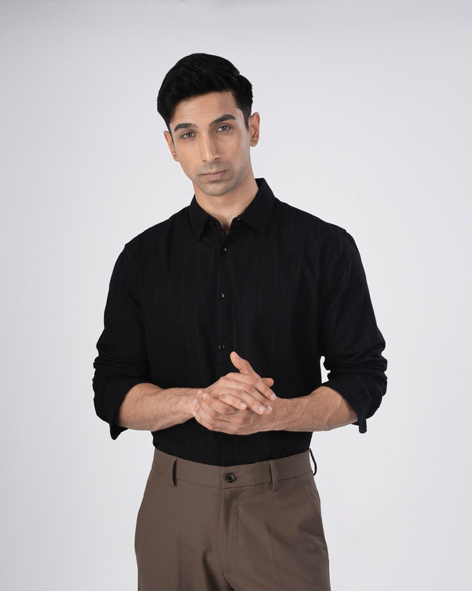 TAILORAEDGE Soft Stripe Tailored Shirt In Black