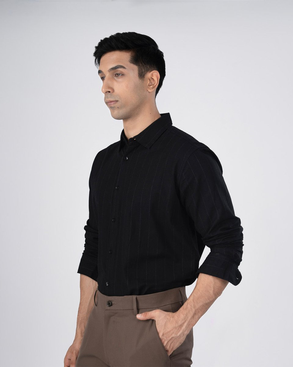 TAILORAEDGE Soft Stripe Tailored Shirt In Black