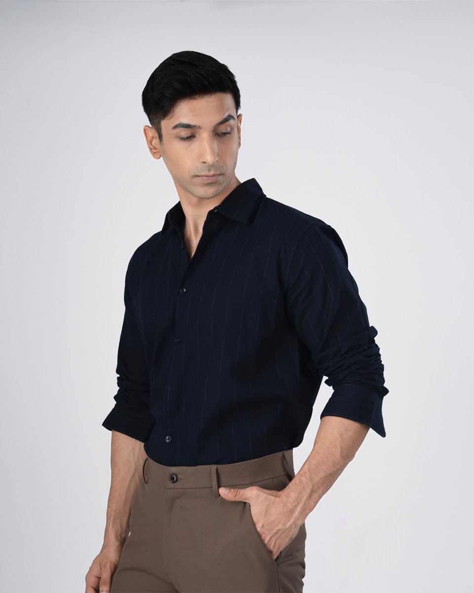 TAILORAEDGE Soft Stripe Tailored Shirt In Navy