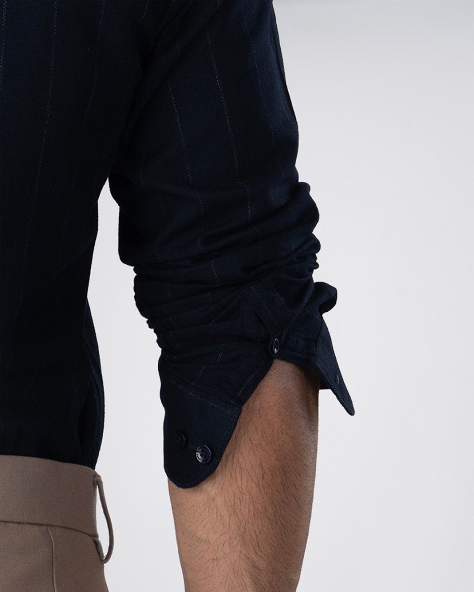 TAILORAEDGE Soft Stripe Tailored Shirt In Navy