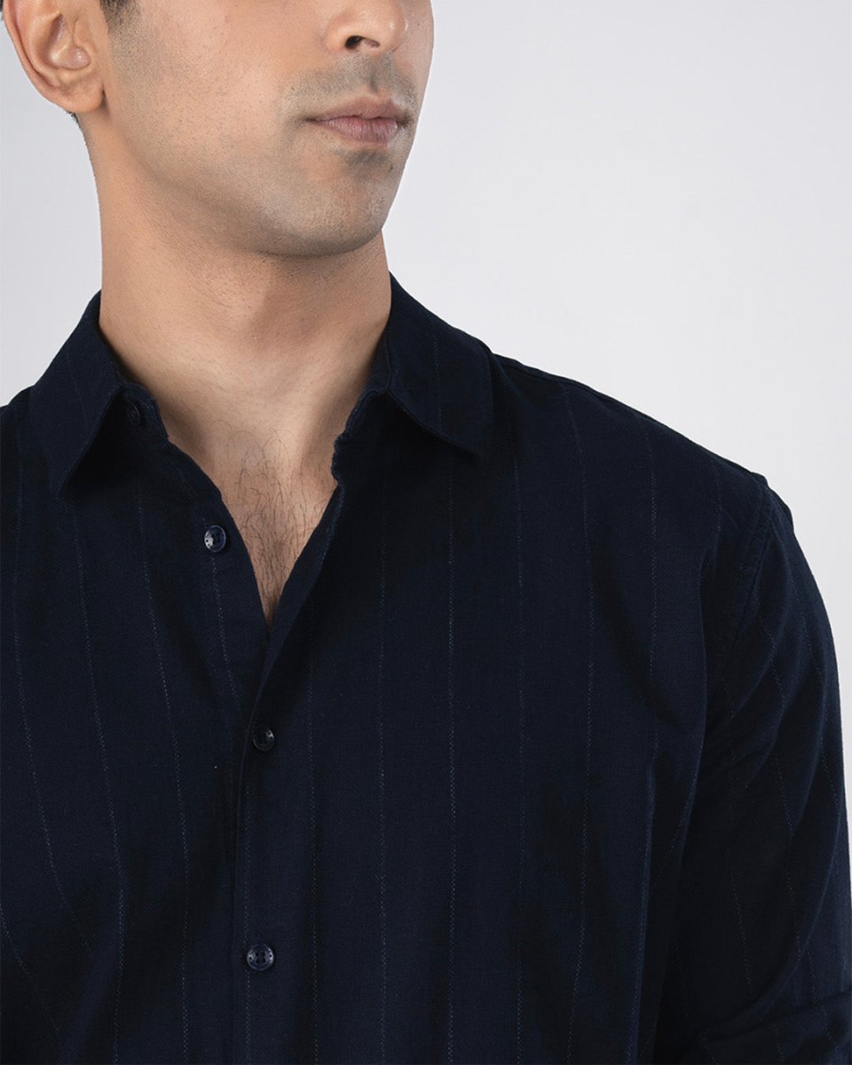 TAILORAEDGE Soft Stripe Tailored Shirt In Navy