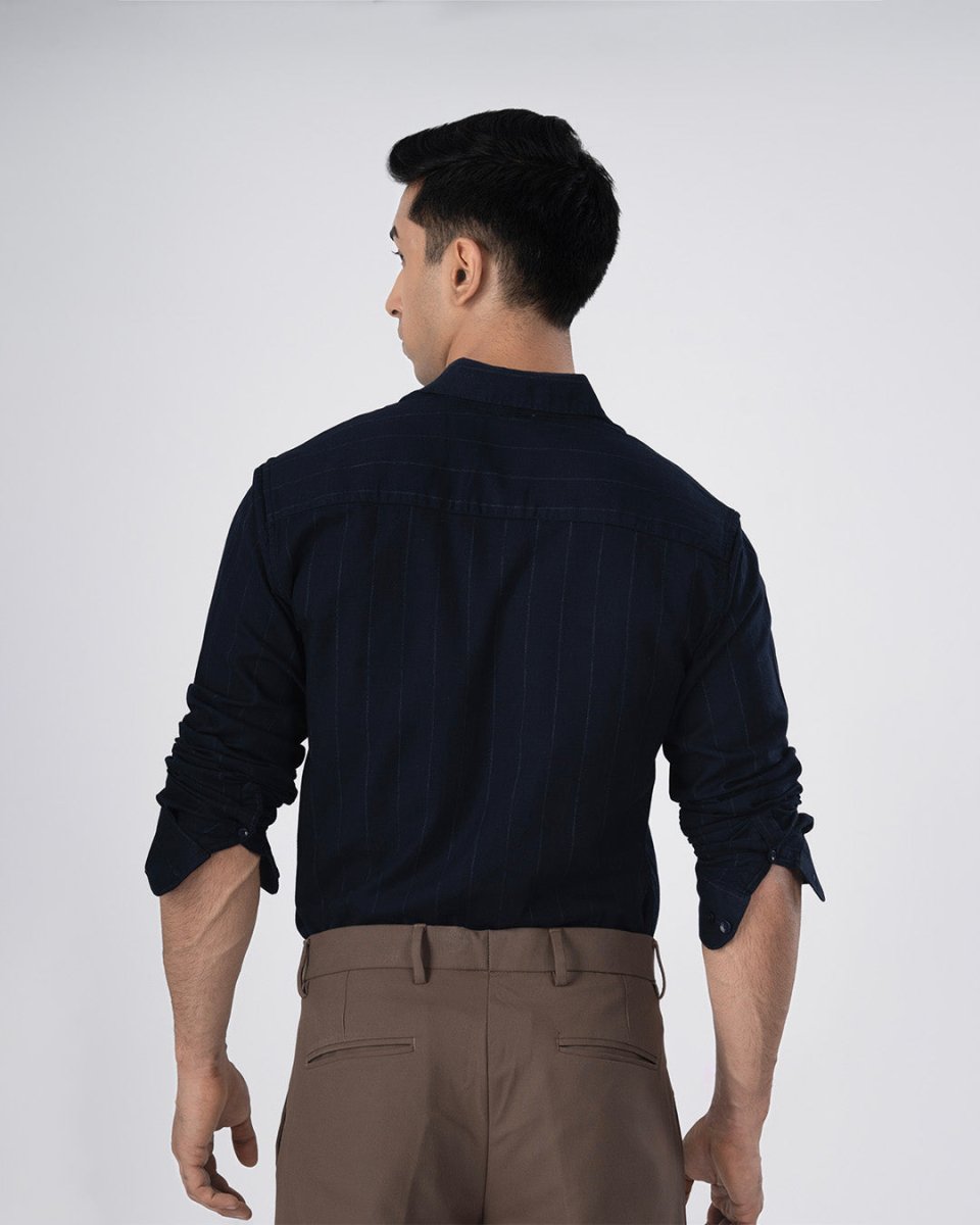 TAILORAEDGE Soft Stripe Tailored Shirt In Navy