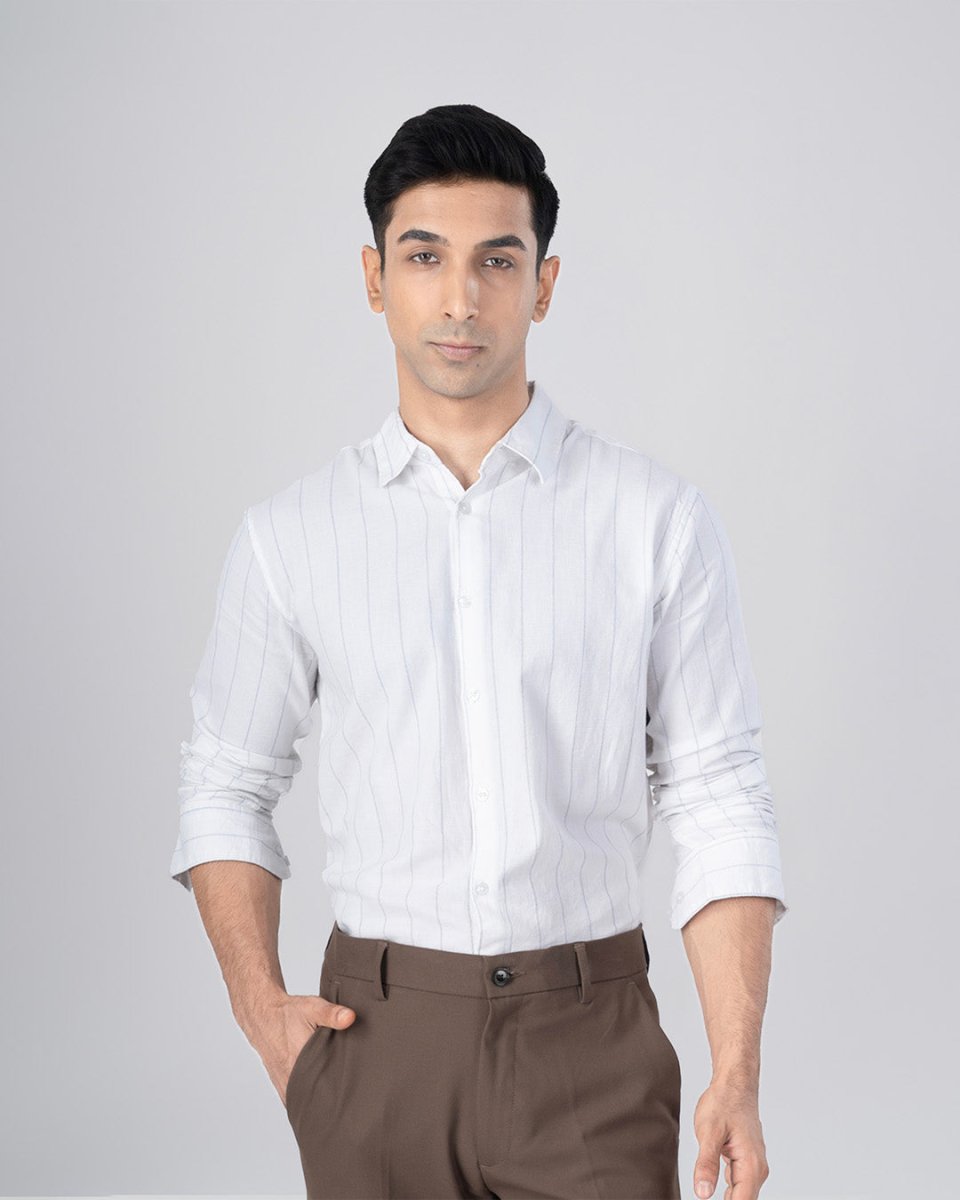 TAILORAEDGE Soft Stripe Tailored Shirt In White