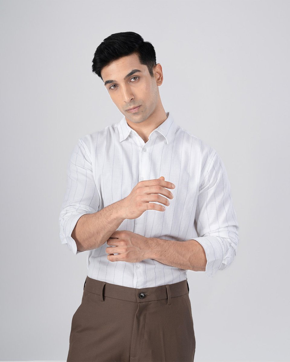 TAILORAEDGE Soft Stripe Tailored Shirt In White