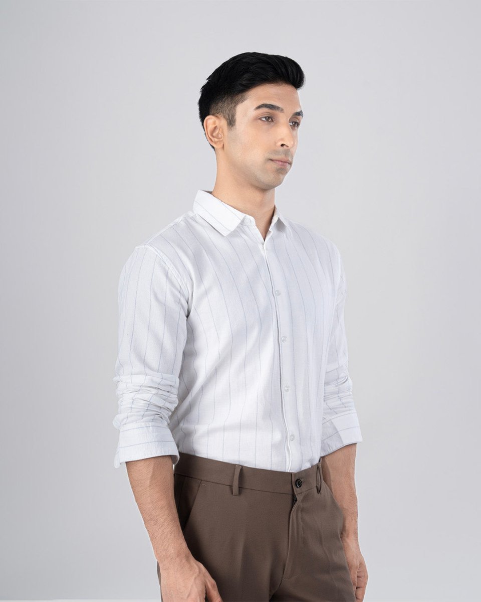 TAILORAEDGE Soft Stripe Tailored Shirt In White