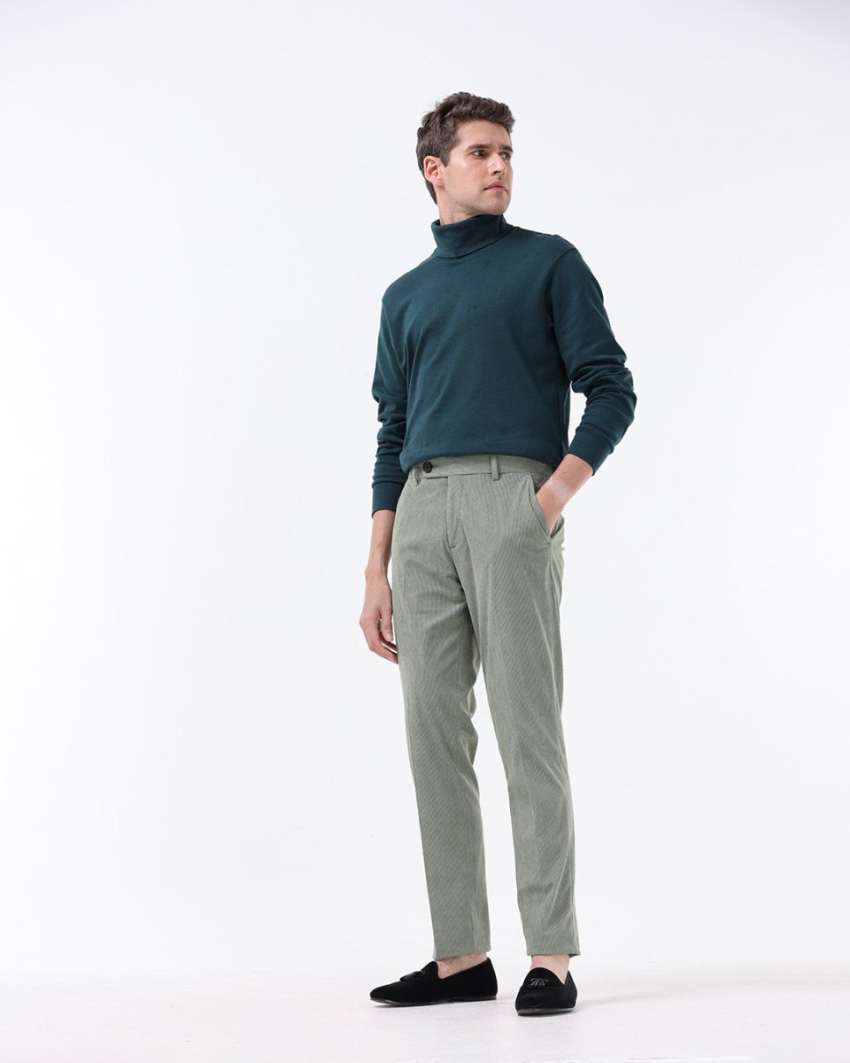 TAILORAEDGE Statement Corduroy Trouser In Light Olive