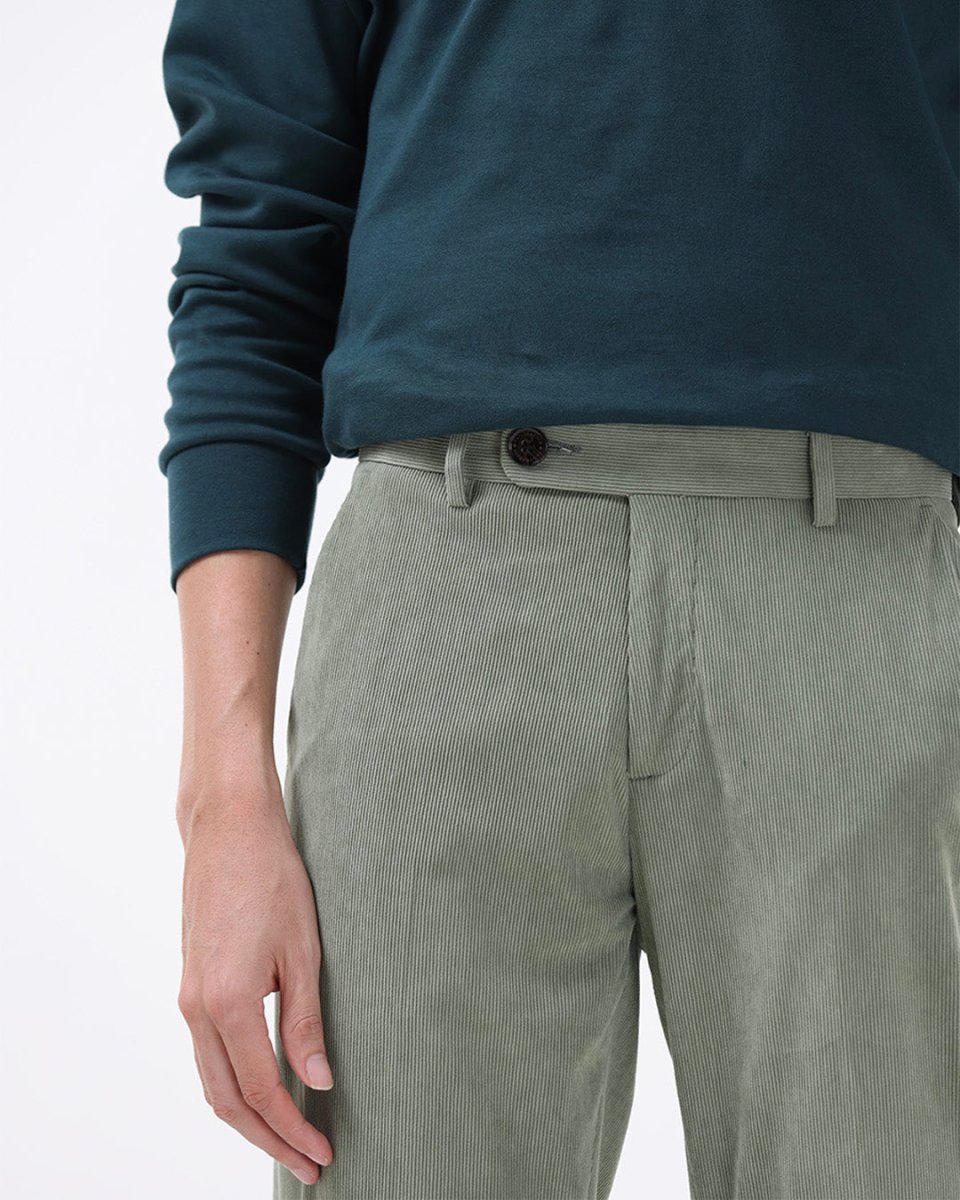 TAILORAEDGE Statement Corduroy Trouser In Light Olive
