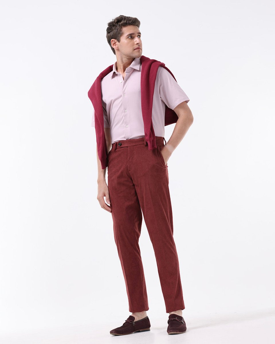 TAILORAEDGE Statement Corduroy Trouser In Wine
