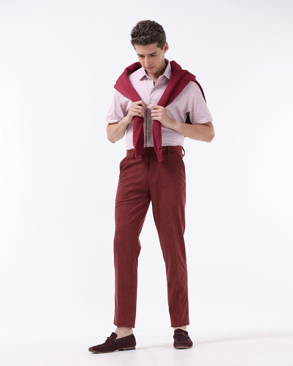 TAILORAEDGE Statement Corduroy Trouser In Wine