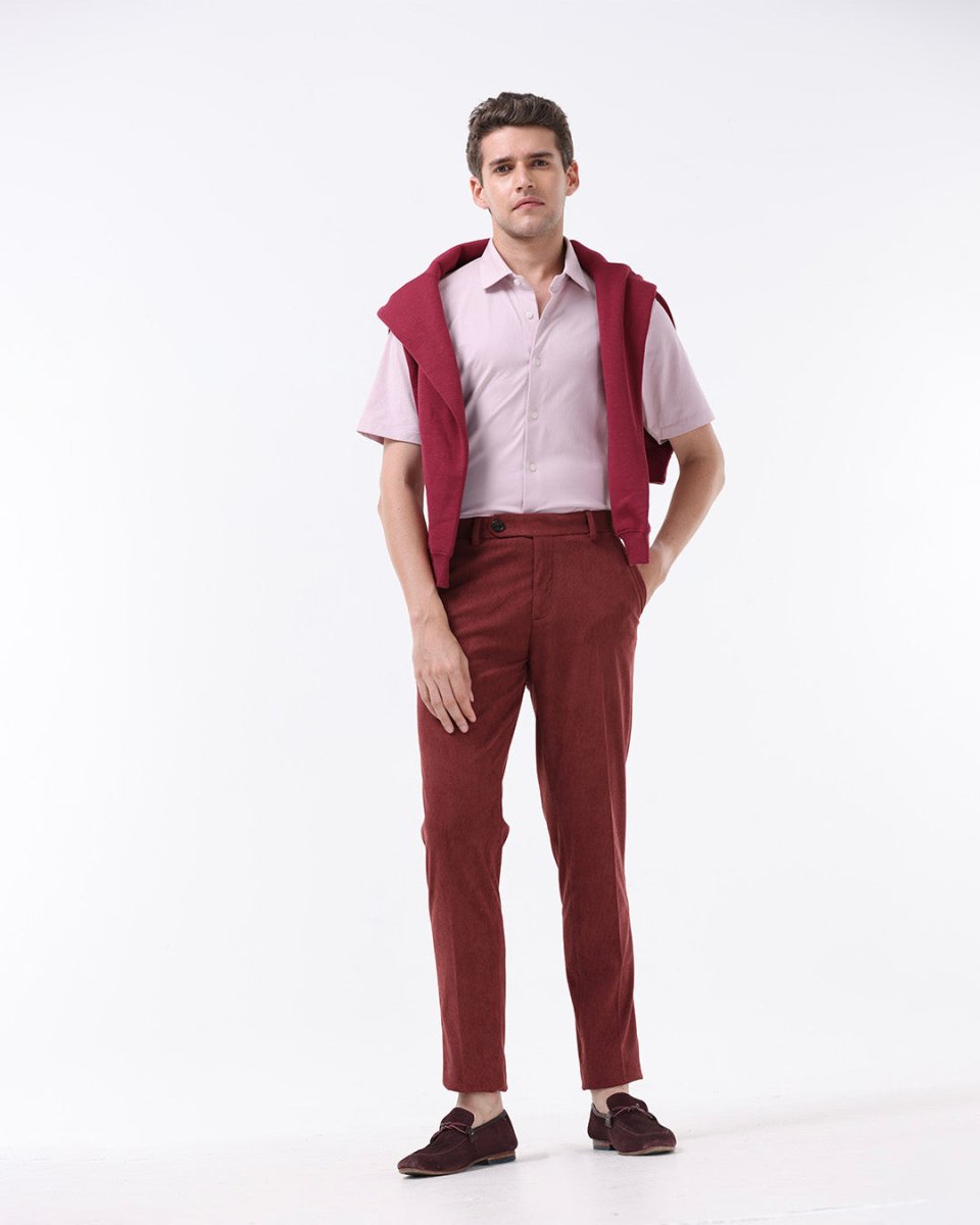 TAILORAEDGE Statement Corduroy Trouser In Wine