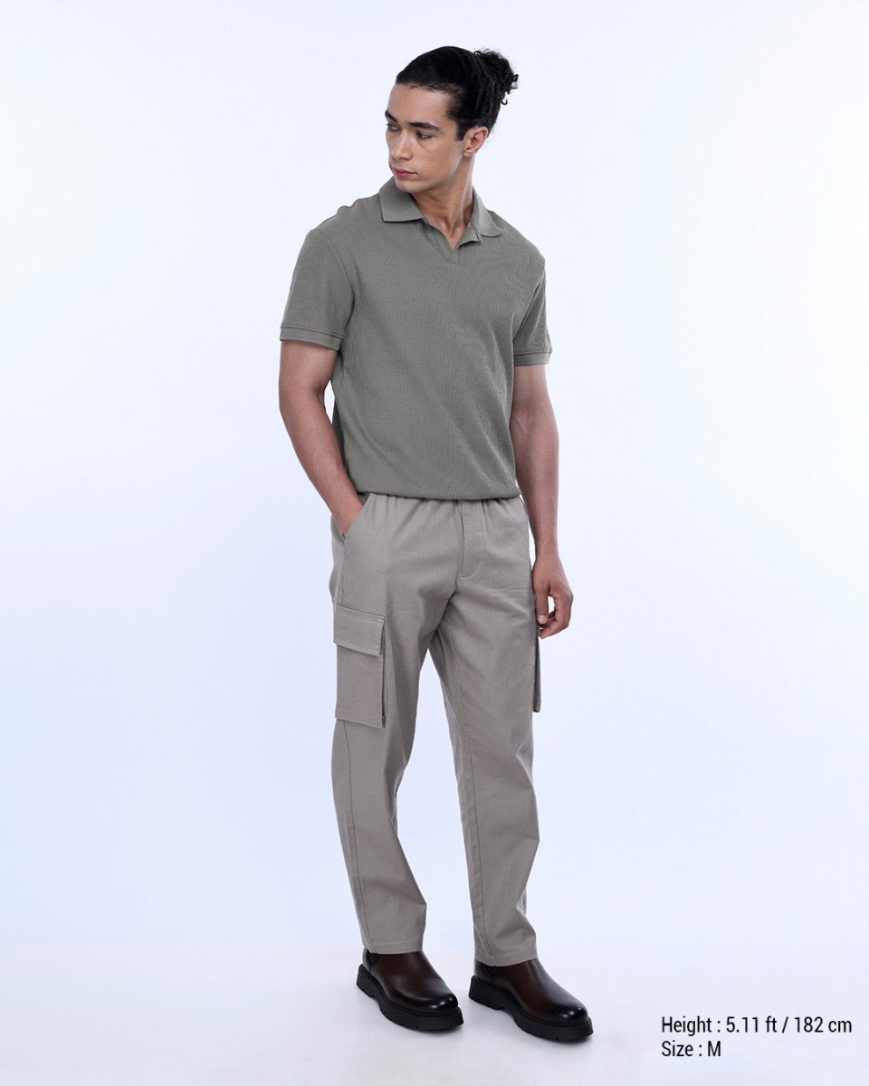 TAILORAEDGE Textured Relaxed Flexiwaist Cargo In Beige