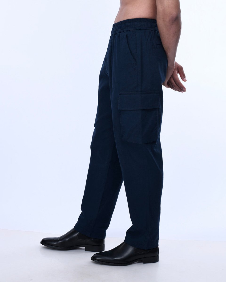 TAILORAEDGE Textured Relaxed Flexiwaist Cargo In Navy