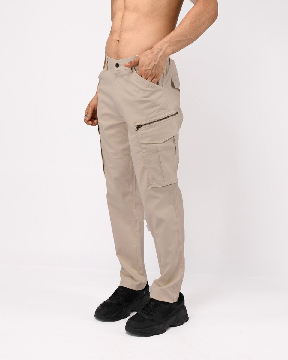 TAILORAEDGE Utility Zip Tailored Cargo Pants In Cream