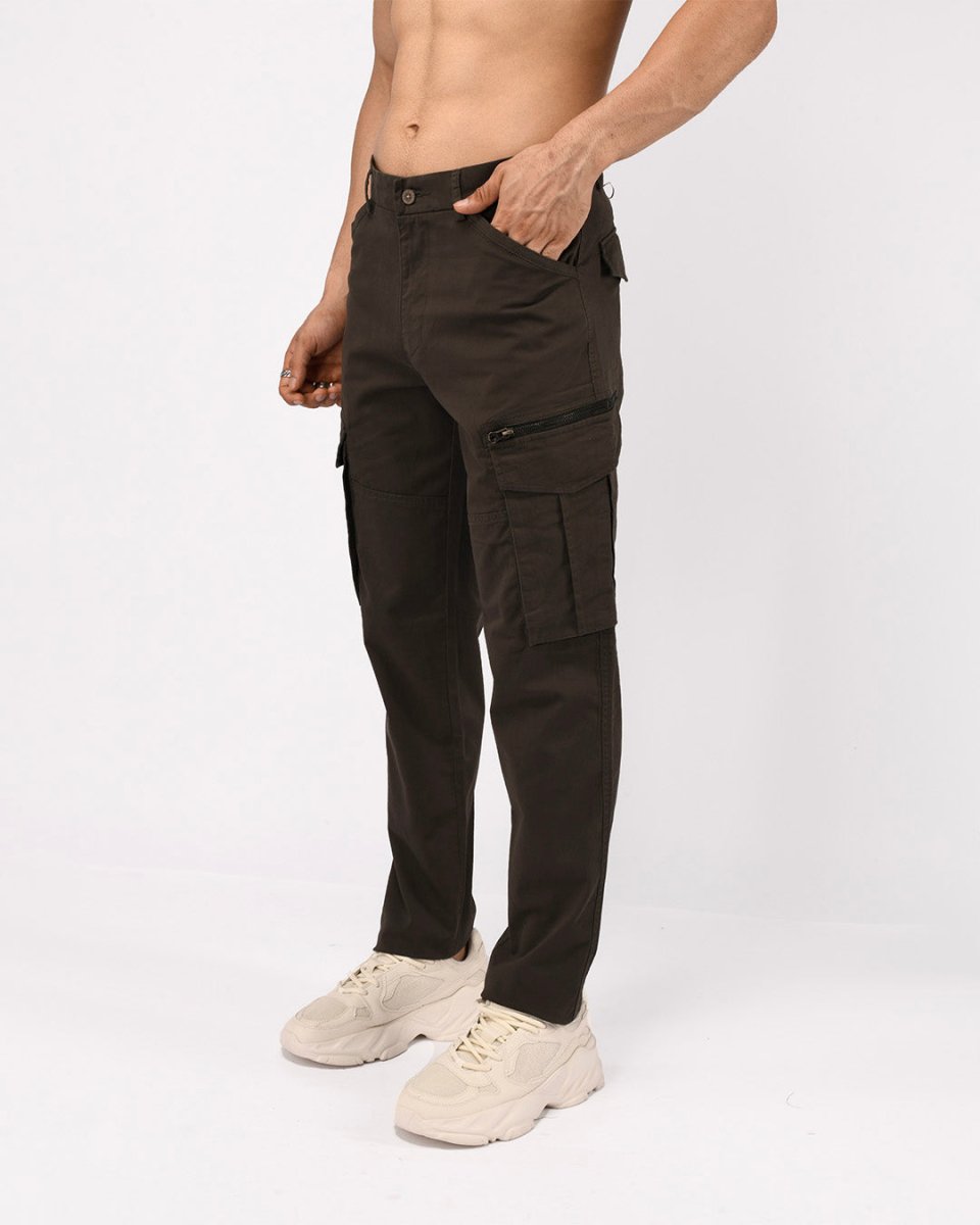 TAILORAEDGE Utility Zip Tailored Cargo Pants In Dark Olive