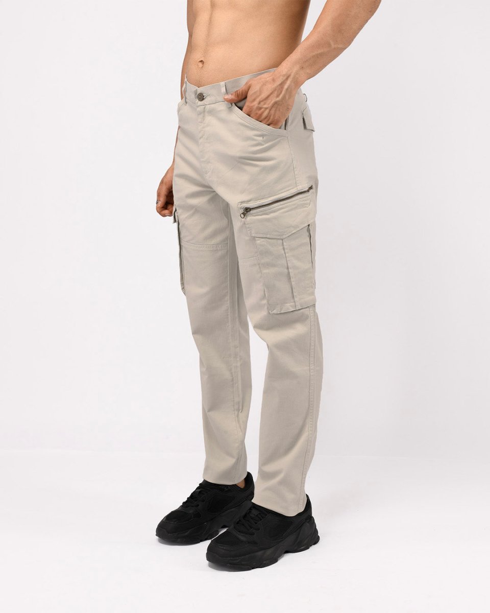 TAILORAEDGE Utility Zip Tailored Cargo Pants In Light Grey
