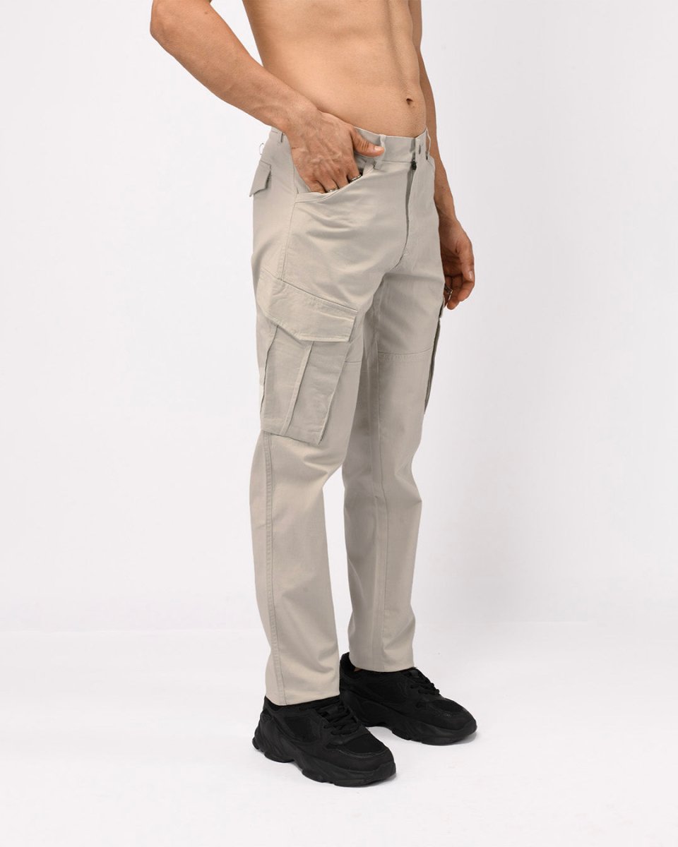 TAILORAEDGE Utility Zip Tailored Cargo Pants In Light Grey