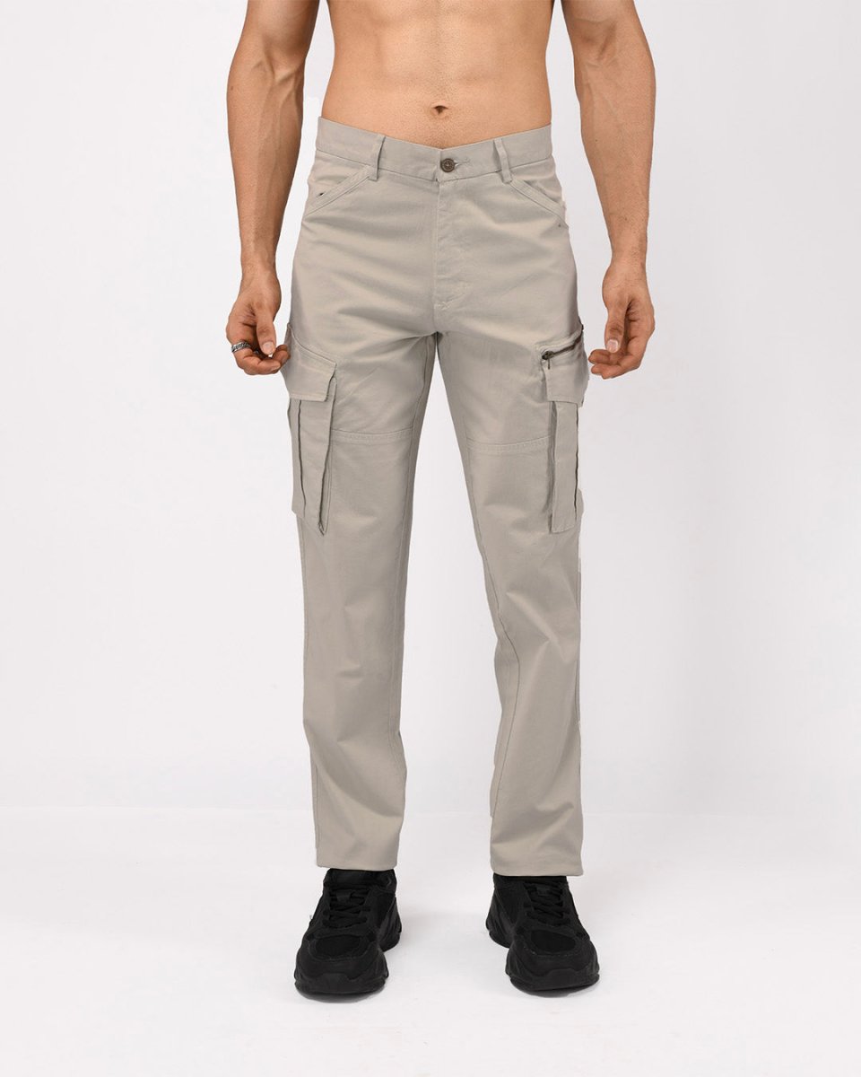 TAILORAEDGE Utility Zip Tailored Cargo Pants In Light Grey
