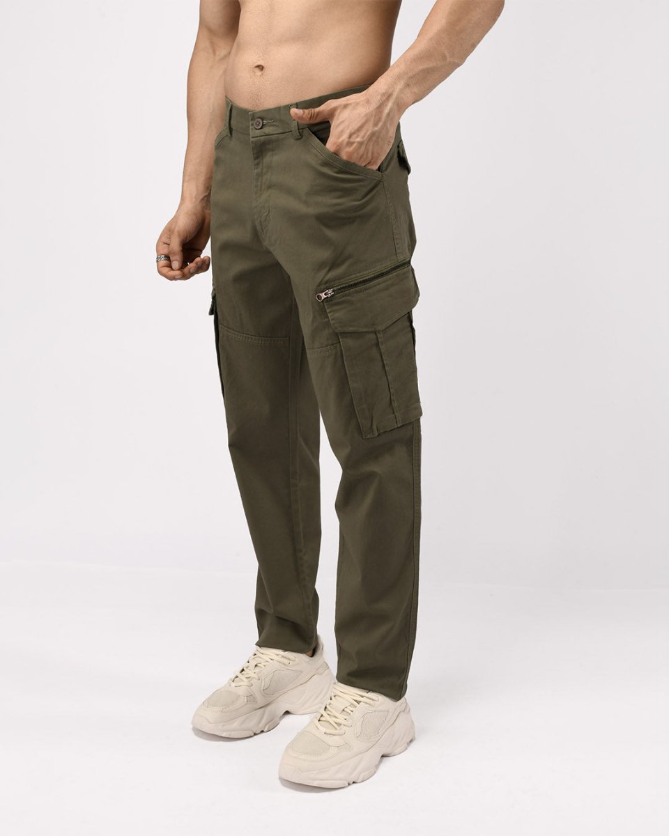 TAILORAEDGE Utility Zip Tailored Cargo Pants In Olive
